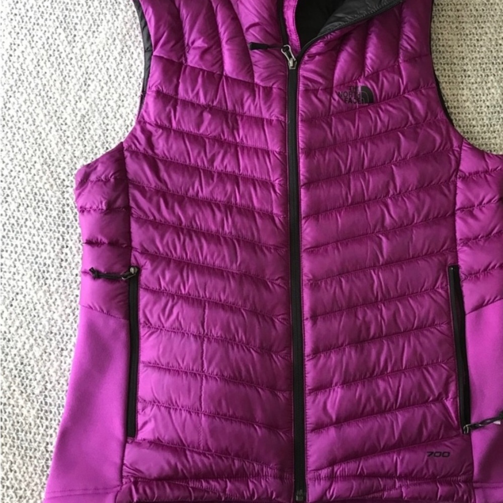 The North Face Tonnerro hybrid vest. Magenta/purple, lightweight.
